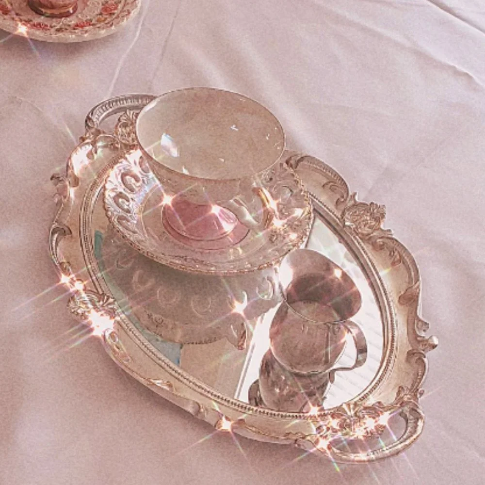 Golden Gray Mirrored Vintage Dresser Tray